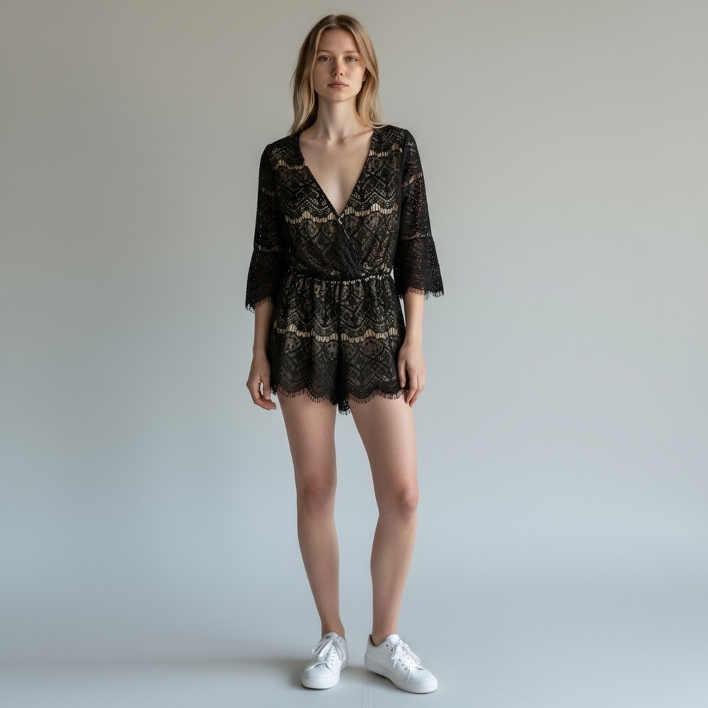 Xhilaration Black Lace V-Neck Romper